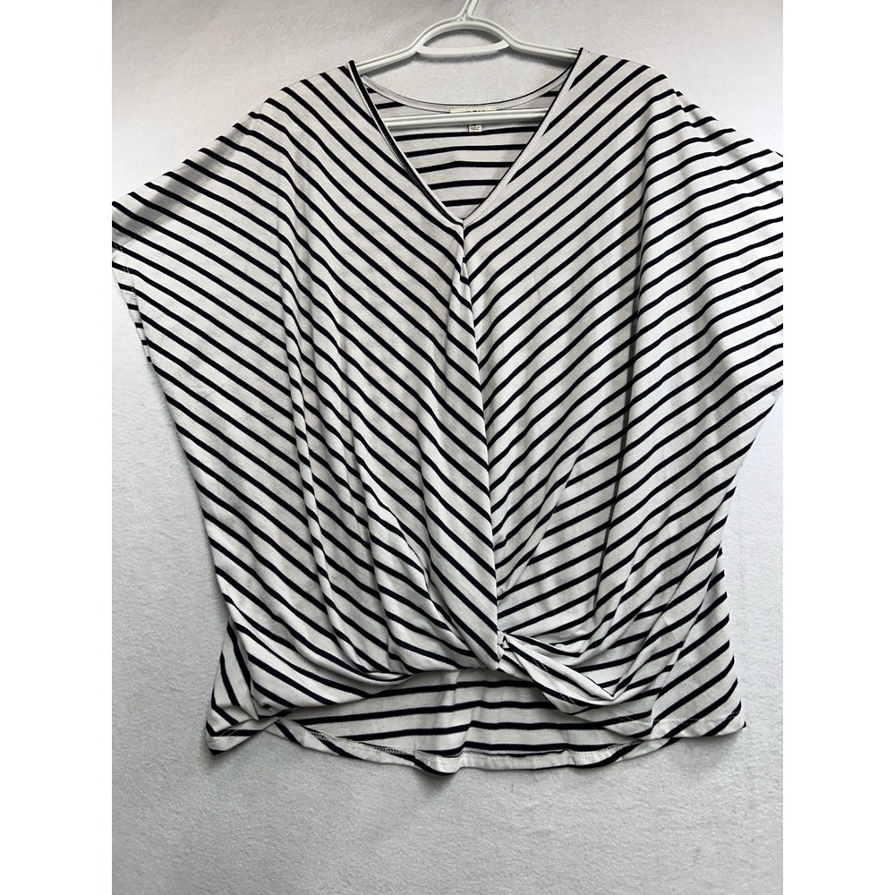 Umgee Oversized Size Small Striped V-Neck Short Dolman Sleeve Pullover Top